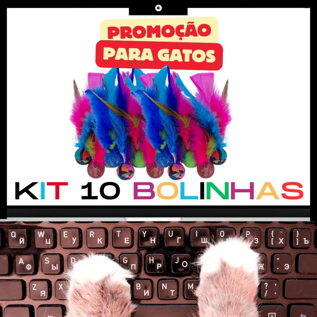 kit 10 bolas pula pula Brinquedo para Gato Bola com Pluminha Penas Colorido b10c