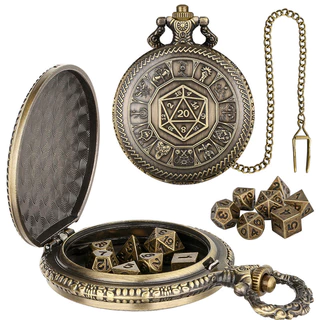 7pcs Metal Polyhedral Dice Set Pocket Watch Case FOB Chain DND Jogo De Dados Acessório De