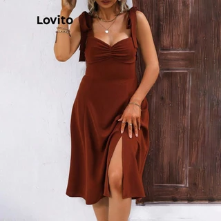 Lovito Vestido plus size curvo casual liso plissado para mulheres LNM70282