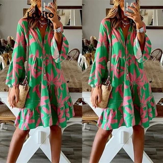 Lovito Vestido casual floral com camadas de botões para mulheres LNL68004