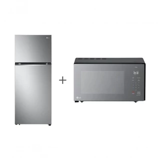 Combo Geladeira LG Frost Free Inverter 395L Duplex Inox Look 127V + Micro-ondas LG Grill NeoChef 30L MG3097NR 127V
