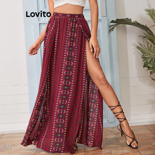 Lovito Saia Boho Tribal com estampa frontal dividida Padrão para mulheres LNL77449