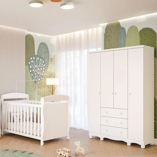 Quarto Bebê Completo Berço Americano Marquesa 3em1 Guarda Roupas 4 Portas 3 Gavetas Junior 100% MDF em Oferta na Shopee