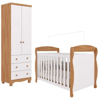 Quarto Bebê Completo Berço Americano Marquesa 3em1 Guarda Roupas 2 Portas 3 Gavetas Junior 100% MDF em Oferta na Shopee