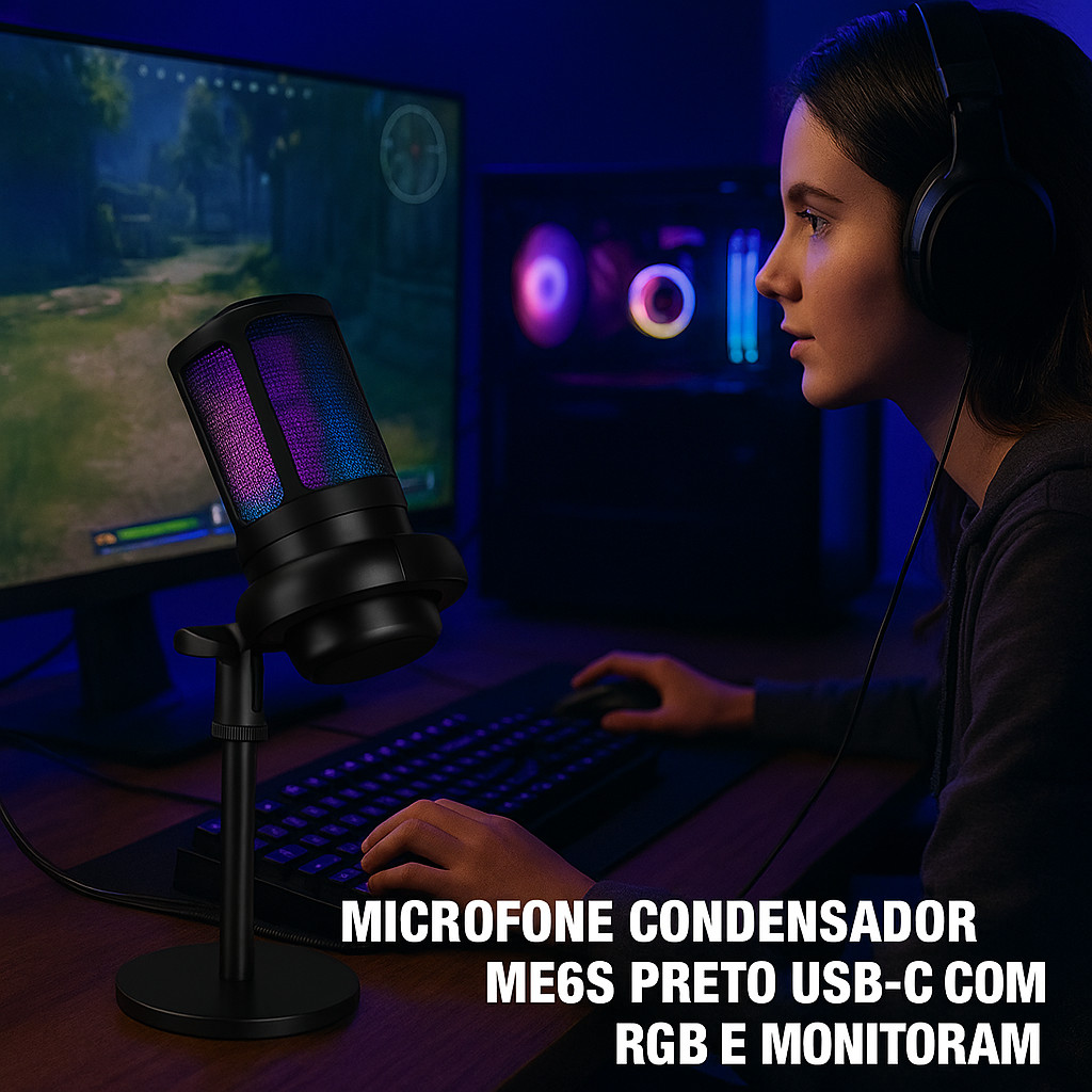 Microfone Gamer Condensador Podcast Alta Sensibilidade Rgb - Microfones ...