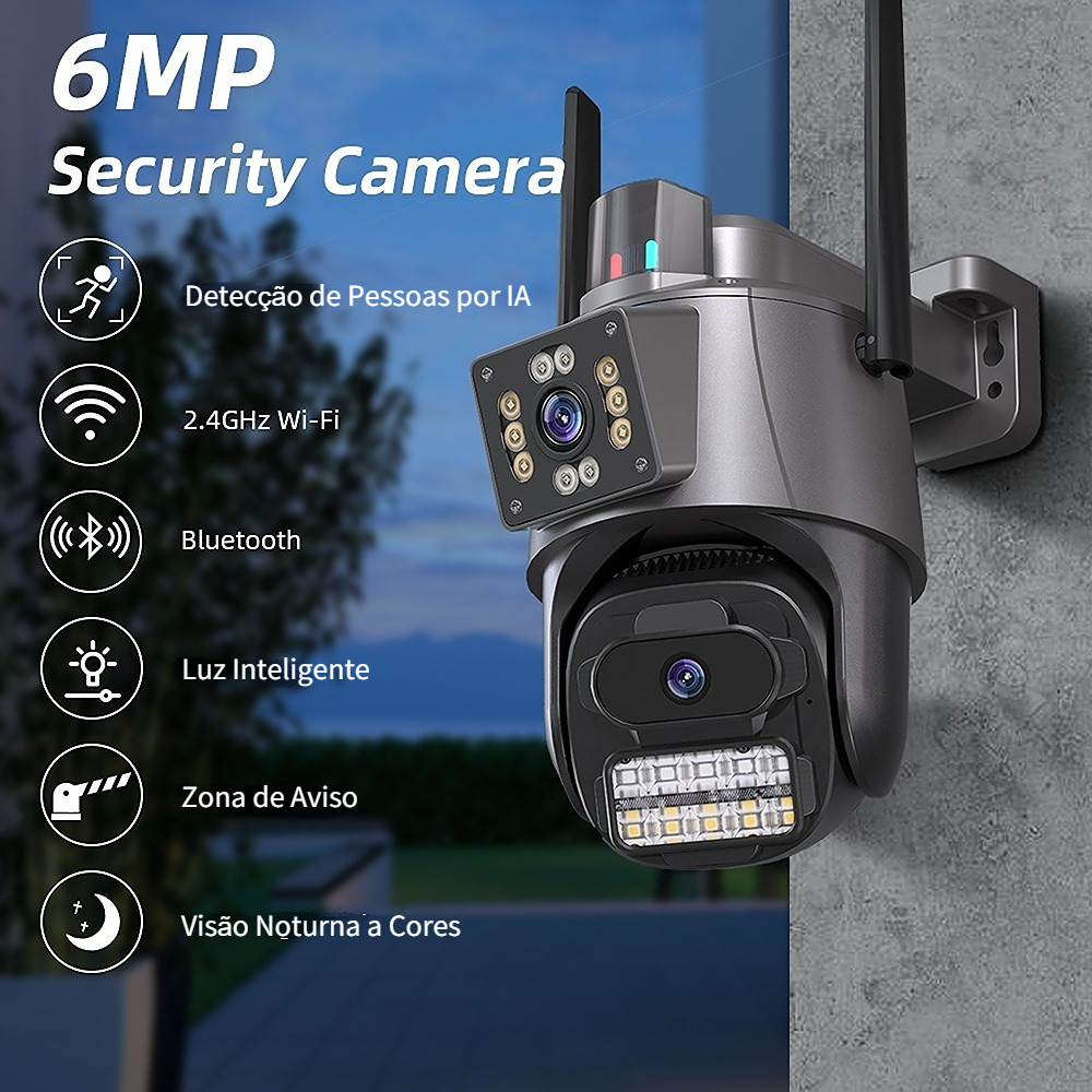 Câmera de Segurança Wi-Fi Externa : Lente Dupla, IP66, 360°, 4K/6MP ...