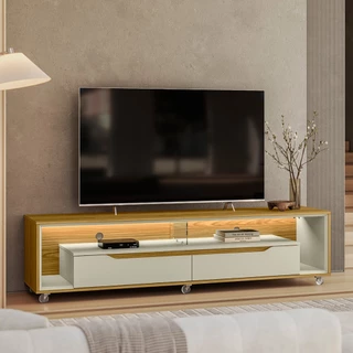Rack para Sala com Led e Rodízios p/TV 65 Polegadas 175cm Loop -Olivar Móveis