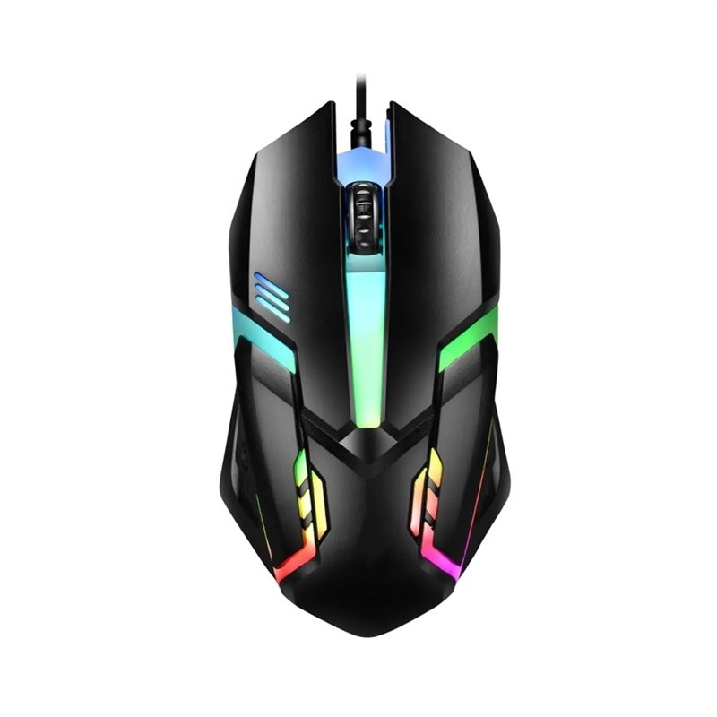 Rato USB Para Jogos Com Fio , LED RGB Ergonômico 1200dpi 3 Botões , Mute Desktop Computer Office Optical Mouse Pc Acessórios Homem Gift Black