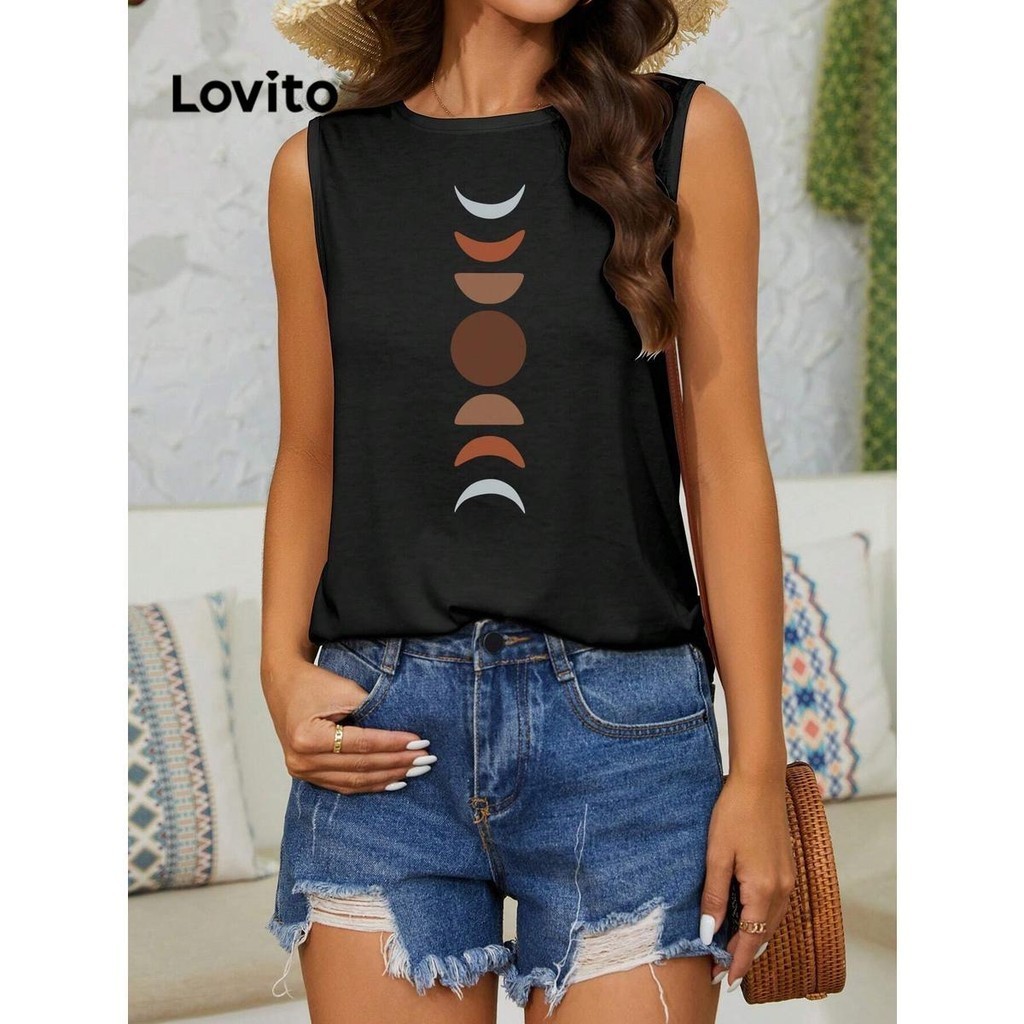 Lovito Regata casual Moon Padrão para mulheres LNL63208