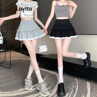Lovito Saias casuais lisas colorblock para mulheres LNA63464
