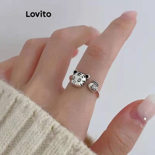 Lovito Anéis fofos de desenho de dinheiro de tigre de metal simples para mulheres LFA42134