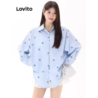 Lovito Blusa feminina casual com laço floral Ditsy LNA73137