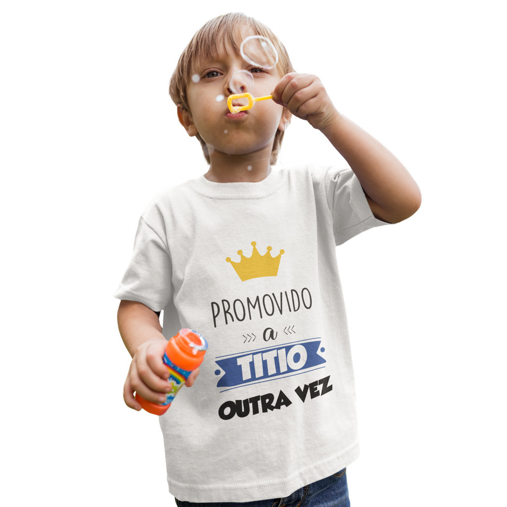 Camiseta Infantil Promovido a Titio Outra Vez | Shopee Brasil