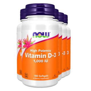 Kit 5x Vitamina D3 1000 IU Alta Potência Now Foods 180Softgls /Made in Usa
