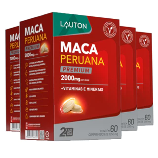 Kit 4x Maca Peruana 2000mg Lauton Vitiminas e Minerais 60 Comp