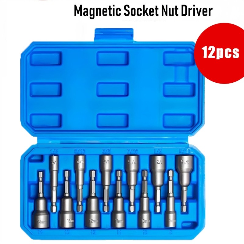 Kit Jogo Soquete Magnetico Sextavado Parafusadeira 12 Unidades