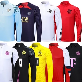 Estoque pronto para treinamento de futebol Boa qualidade Jersey manga comprida com zíper e camisa do bolso B-S Color Lock XFUT