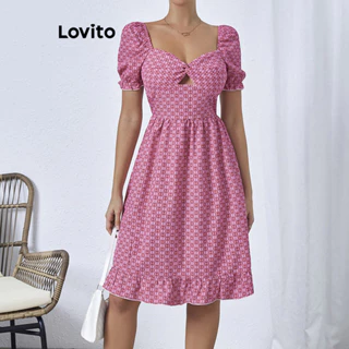 Lovito Vestido elegante xadrez com babados e bainha para mulheres LBL16408