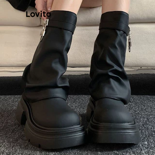Lovito Bota de moda feminina de metal simples e fácil de limpar com sola grossa LFA46170