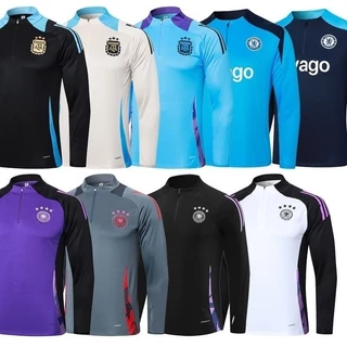 24-25 ATA Moda Esportes Lazer Camisa De Futebol Homens Meio Zíper Manga Longa Com Furo De Dedo Top De Treinamento