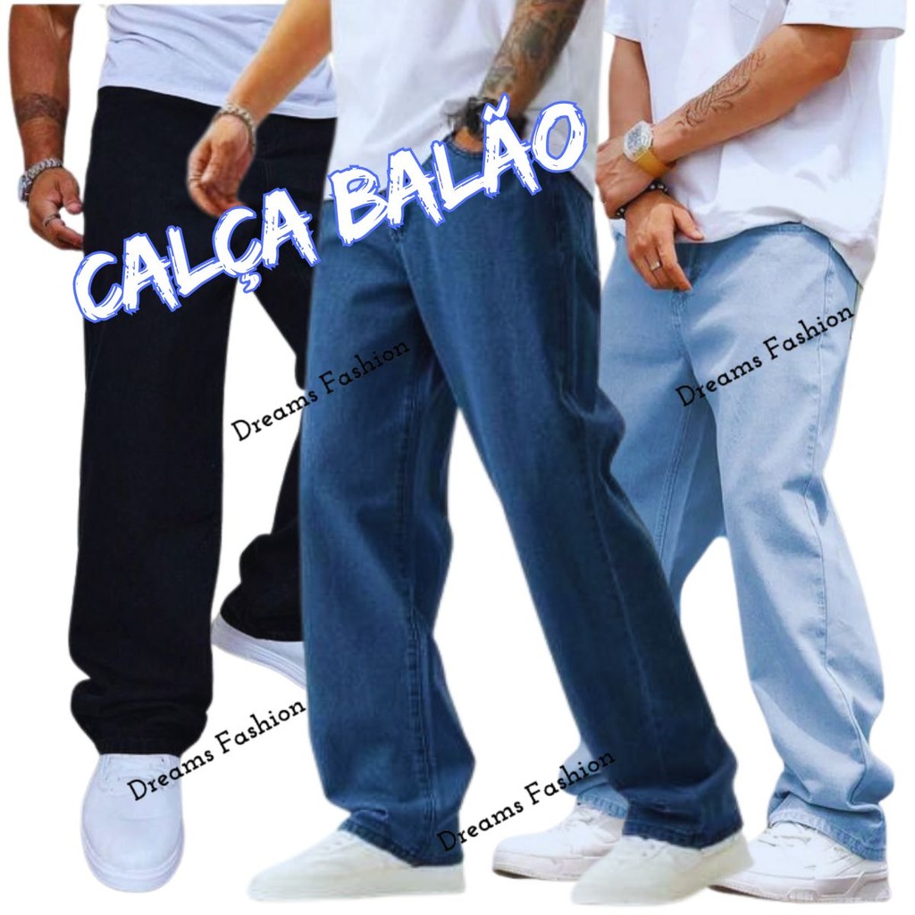 Calça Jeans Balão Boca Larga Estilosa Moda Masculina | Shopee Brasil