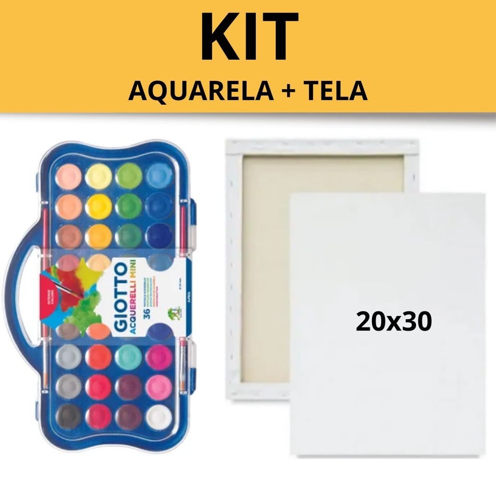 KIT AQUARELA 36 CORES MINI GIOTTO E TELA 20X30