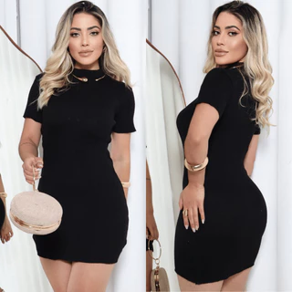 Vestido Feminino Midi Tubinho Elegante Trico Otimo Caimento com Manga
