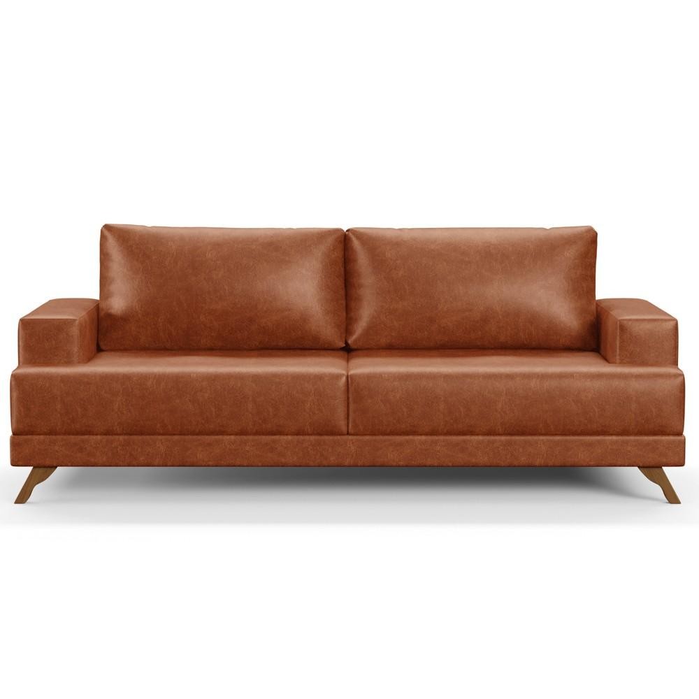 Sofá 3 Lugares 180cm Living Pés Curvos Santi D05 Sintético Camel - Mpozenato