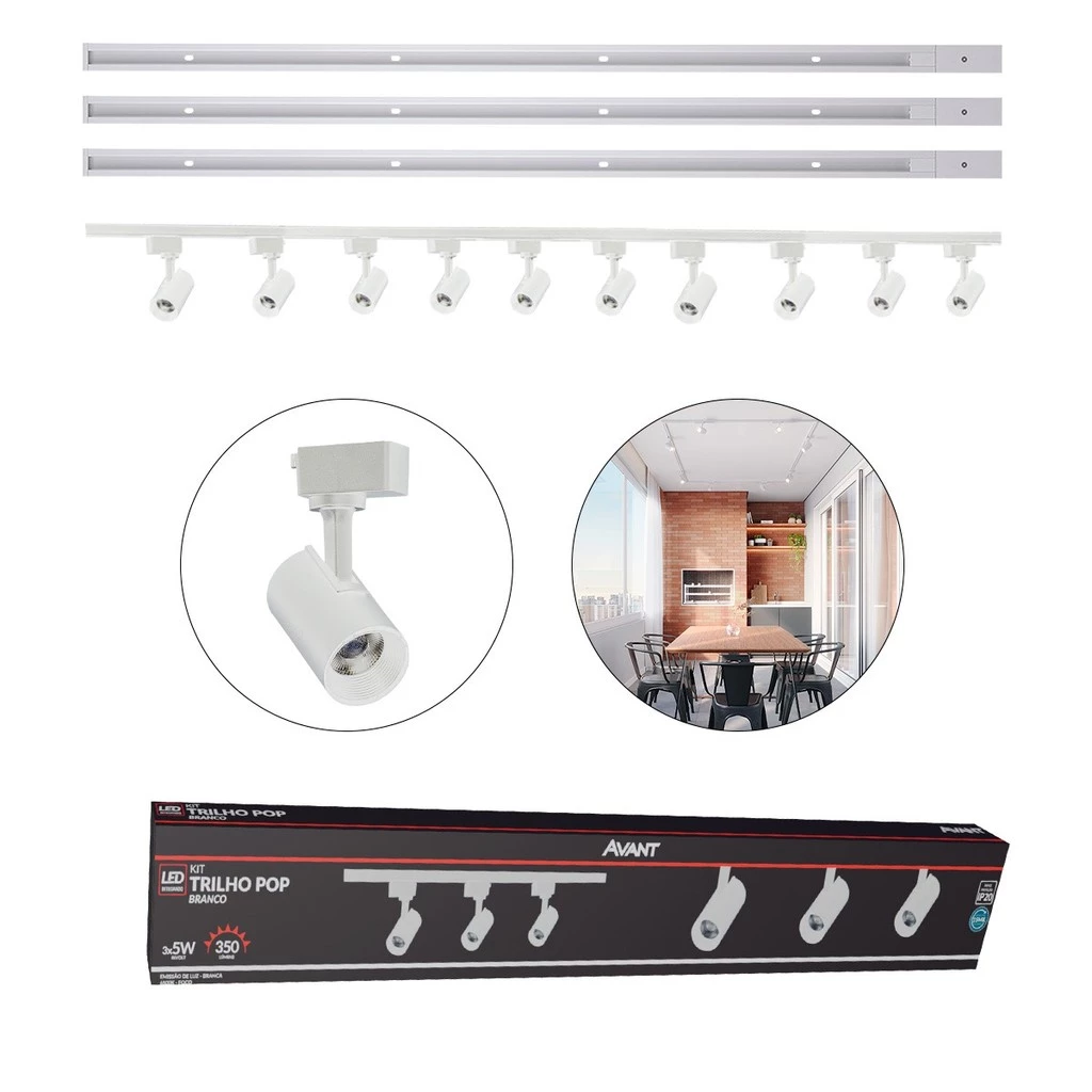 Kit trilho Eletrificado 10 Spot Led + 3 Metros Trilho Pop 50w 6500k Branco Frio 110v/220v Branco Cod: 251931397-3 Avant