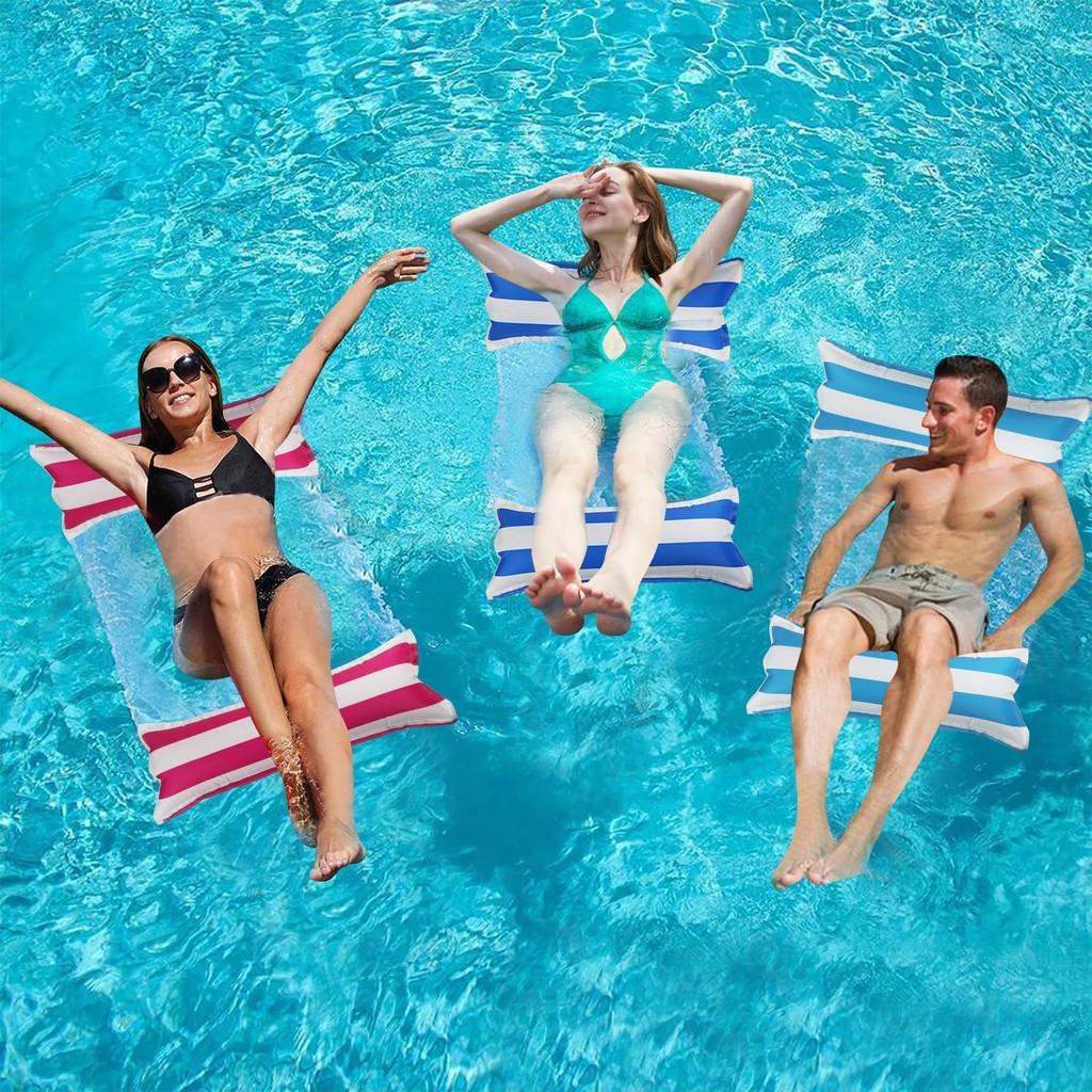 Kit 4 Redes de Piscina Cama Inflável Flutuante Boia Adulto e Infantil Reclinável
