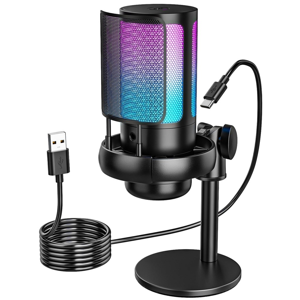 Microfone Gamer Condensador Podcast Alta Sensibilidade Rgb - Microfones e Gravadores