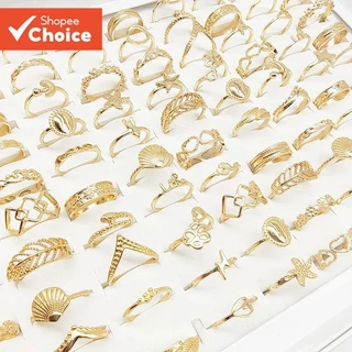 Conjunto De Anéis De Empilhamento De Cor Dourada Com Design De Estrela De Concha De Folha Para Mulheres Joias De Festa D em Oferta na Shopee