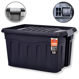 Caixa Organizadora 53L Com Tampa Forte Preta Resistente Rodinhas Trava Reforçada Multiuso Grande em Oferta na Shopee