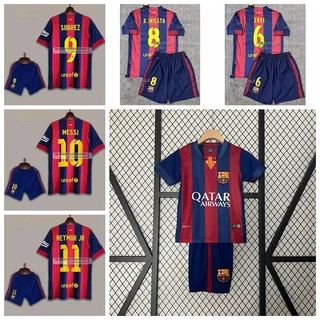 2014-15 Temporada Barcelona Retro Home Football Kids Jersey Kit Xavi Iniesta Suarez Messi Neymar Conjuntos Esportivos Para Crianças