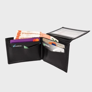 Carteira Social em L Masculina Porta Documentos Cartão Visor para Cnh Feita em 100% Couro