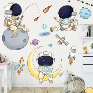 Espaço Astronauta Adesivo De Parede Para Crianças Quarto De Infância Estrela Desenho Animado De Fundo Fofo ZDB-2215