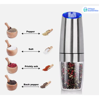 Moedor de Sal Pimenta Elétrico Tempero Triturador Elétrico Automático Sensor LED