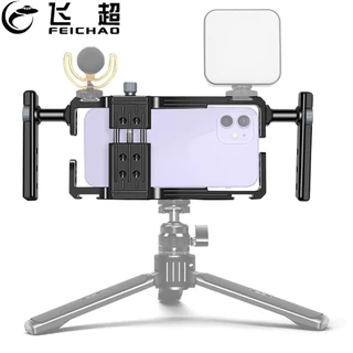 FEICHAO Phone Cage Video Rig Dual Handle Para iPhone 15 14 Pro/Max/Android Estabilizador De Vídeo Telefone Celular Montagem De Tripé De Mão Filmar Vlog