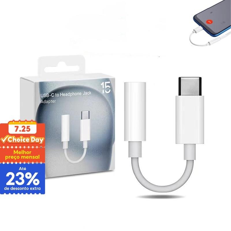 Para cabo adaptador de fone de ouvido de telefone celular série 15 Tipo C Cabo de conversão Cabo adaptador de áudio de 3,5 mm, suporte para escuta de chamada de voz, Android/Tablet/Pc Universal