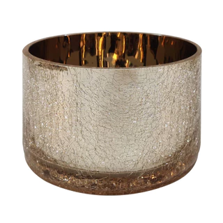 Vaso de Vidro Gold Craquelado Castiçal para Casa 10cm