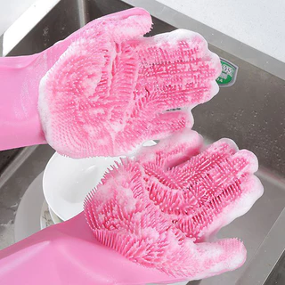 Luvas de lavagem de louça, Luvas de lavagem de louça reutilizáveis de Silicone, com escova de esponja, adequadas para cozinha, limpeza de banheiros, cuidados com os cabelos de animais domésticos, lavagem de carros 1 par, 2 luvas