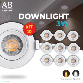 Kit 10 Luminária Spot Led Redondo Direcionável 3W Embutir Gesso Teto | Branco Frio 6500K (Luz Branca) | Branco Quente 3000K (Luz Amarela) Bivolt Spot Pronta Entrega Super LED