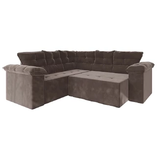 Sofá de Canto 5 Lugares com Retrátil Emirates Suede Marrom