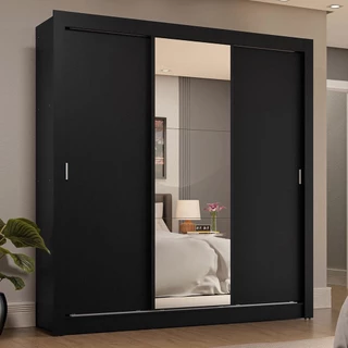 Guarda-Roupa Casal 3 Portas de Correr com Espelho 4 Gavetas Preto Sublime Plus Madesa em Oferta na Shopee