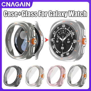 CNAGAIN Estrutura Da Caixa Dura Para PC + Filme De Vidro Temperado HD Compatível Samsung Galaxy watch 6 40MM 44MM , Segundos De Smartwatch Relógio Inteligente Ultra Capa Protetora anti-Queda De Uma Peça