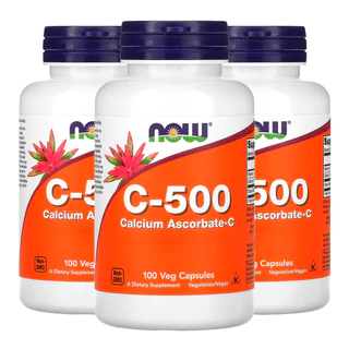 Kit 3x Vitamina C-500 Cálcio Ascorbato-C Now Foods 100 Veg Cap/Made in Usa