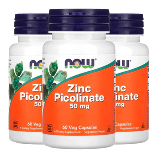 Kit 3x Zinco Picolinato 50mg Now Foods Zinc Picolinate 60 Veg Caps/Made in Usa
