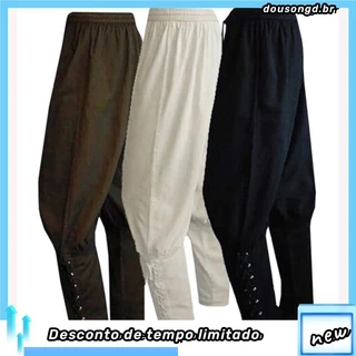 [deryu] Calça Homem Pirata Vintage Viking Cosplay Elástico Cintura Renascentista Gótica Medieval Vestimenta