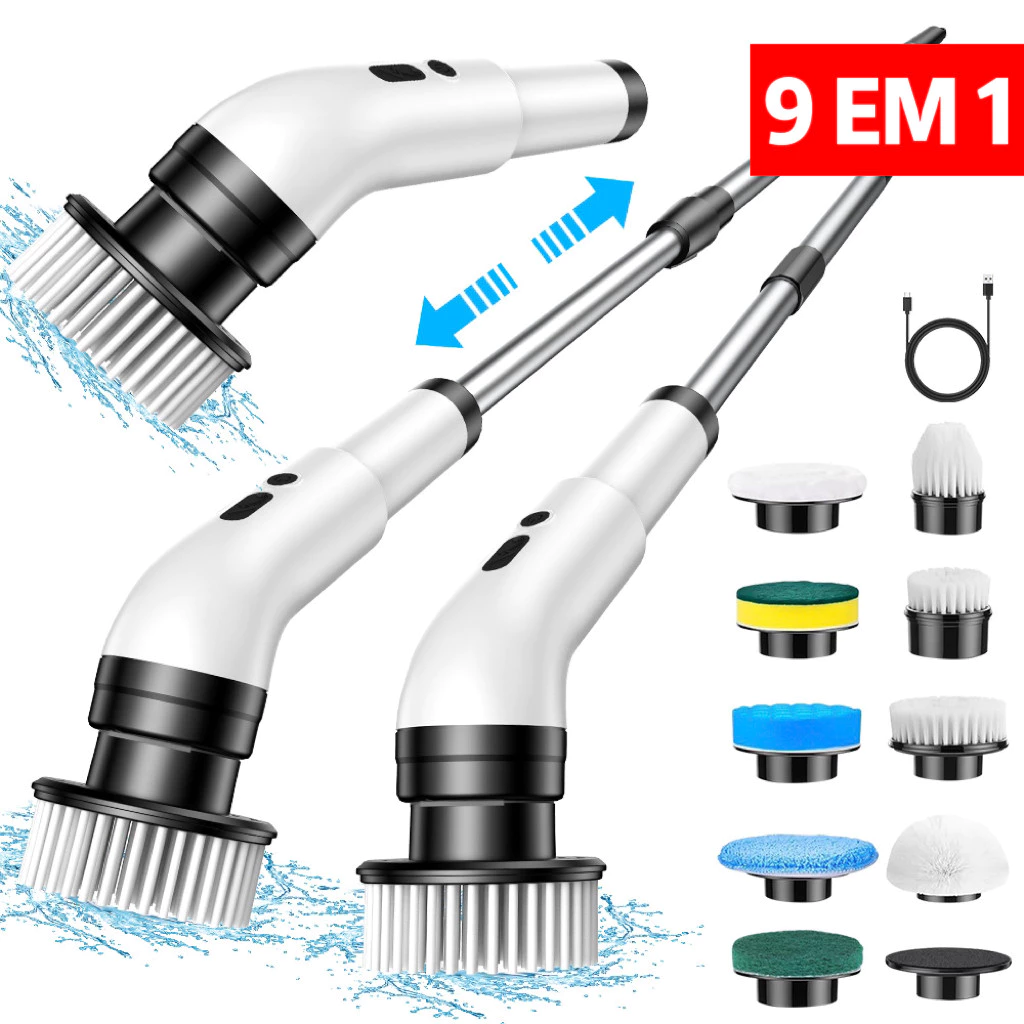 Escova De Limpeza elétrico Ajustável Janela Banheiro e Cozinha 9 em 1 Recarregável, Esfregão 3 em 1