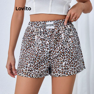 Lovito Short casual com patch de leopardo para mulheres LBL16365